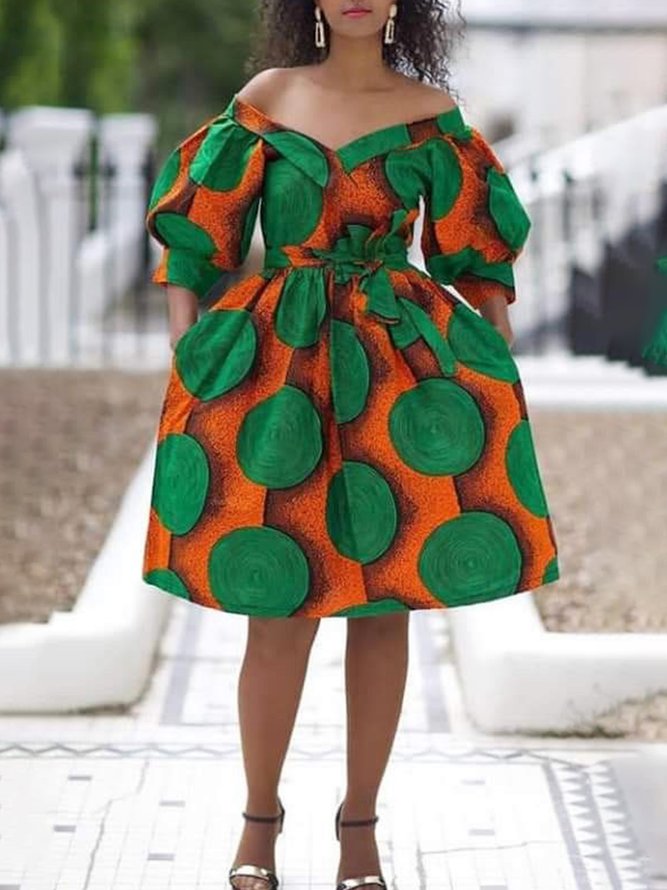 Women Polka Dots Autumn Elegant Zipper Regular Fit 1 * Dress Three Quarter X-Line Regular Dresses