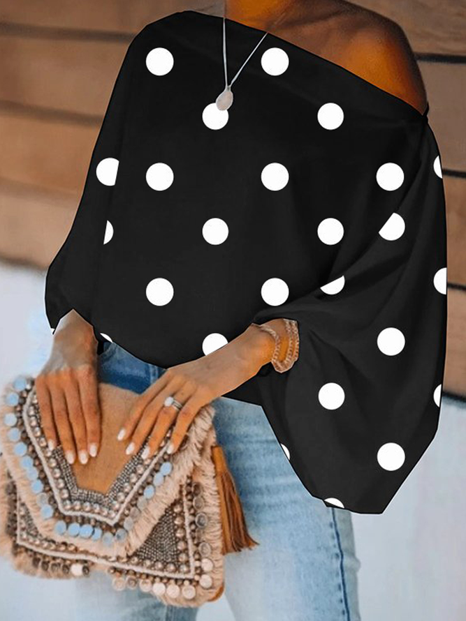 Polka Dots Autumn Urban No Elasticity Loose Long sleeve H-Line Regular Regular Size Blouse for Women