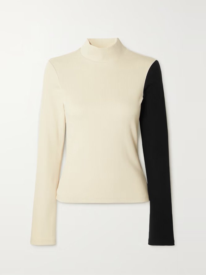 Color Block Simple Autumn Polyester Tight Long sleeve Regular S-Line Regular Size T-shirt for Women
