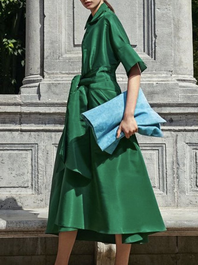 Plain Autumn Elegant Satin Zipper No Elasticity Half sleeve X-Line Regular Dresses for Women