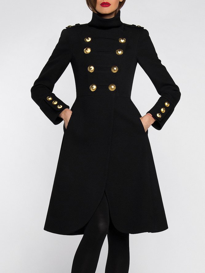 Urban Stand Collar Plain Double Breasted Coat