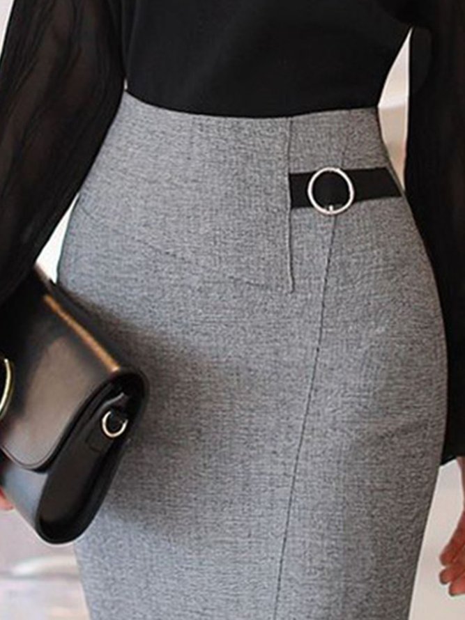 Elegant Plain Regular Fit Lace Edge Skirt