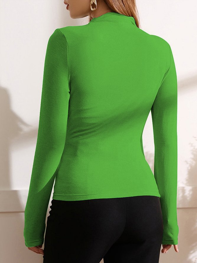Daily  Simple Plain  Ruched  Long Sleeve T-Shirt