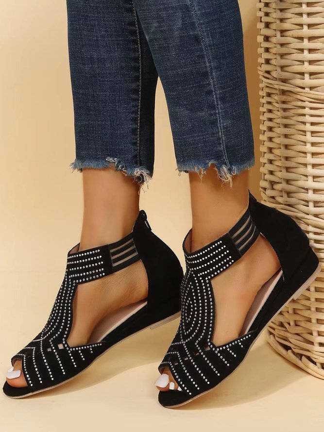 Prom Party Rhinestone Cutout Soft Wedge Sandals Dance Shoes