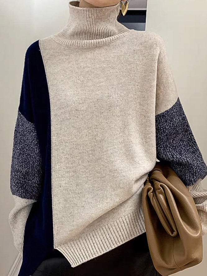 Turtleneck  Loose Urban Color Block Sweater