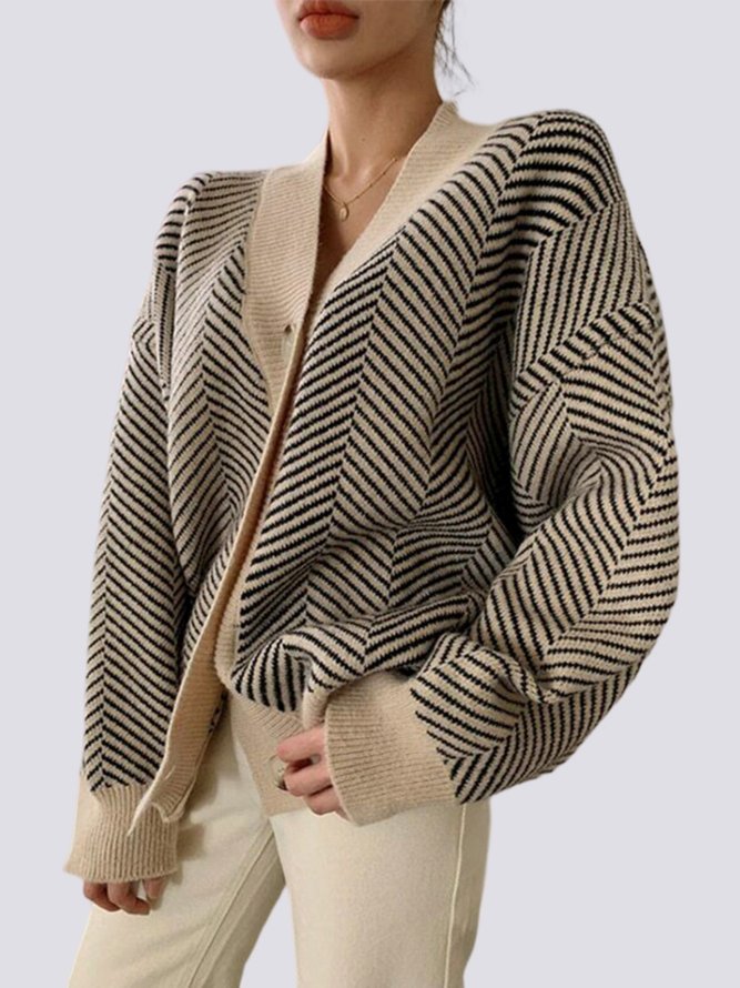 Geometric Loose Urban Long Sleeve Sweater Coat
