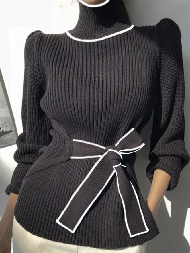 Turtleneck Elegant Long Sleeve Color Block Sweater