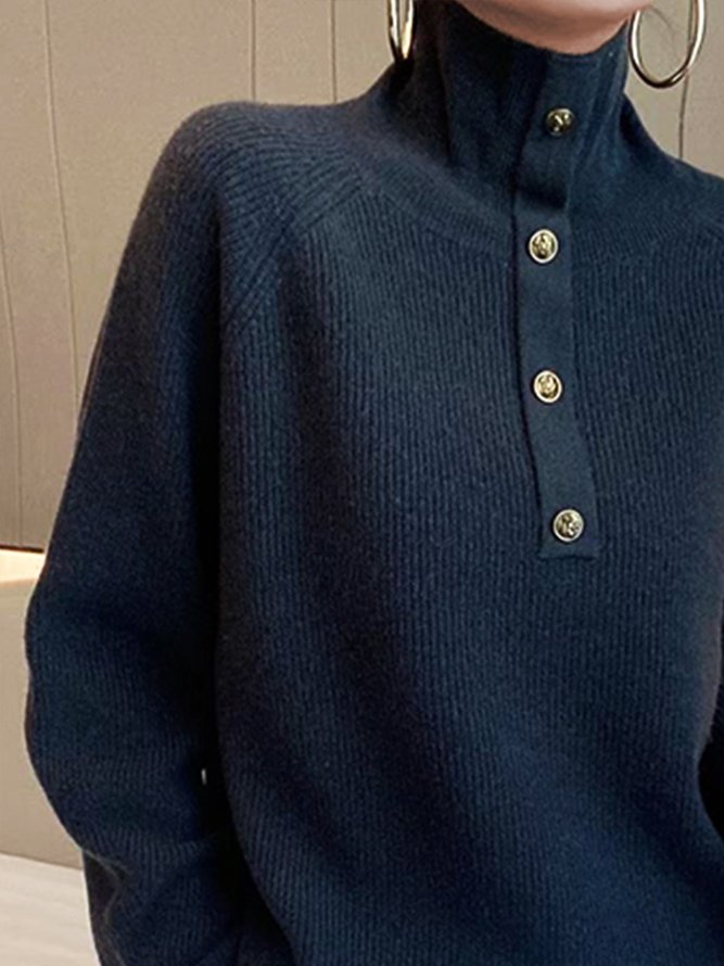 Urban Turtleneck Buttoned Plain Sweater