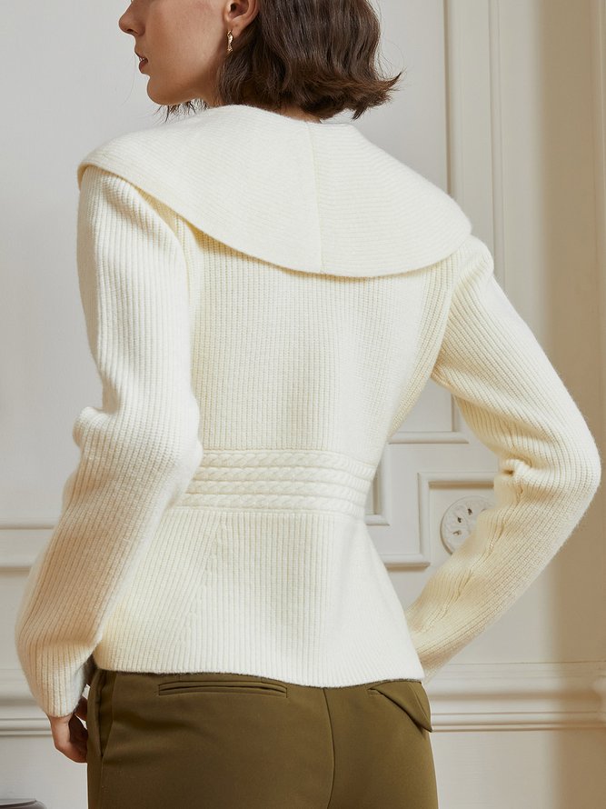 Elegant Buttoned Lapel Collar Sweater Cardigan