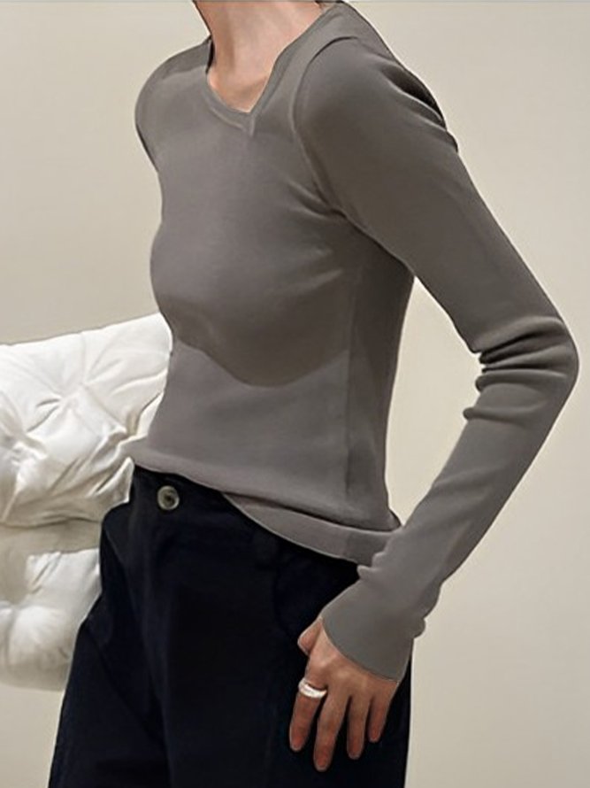 Asymmetrical Plain Regular Fit Simple Sweater