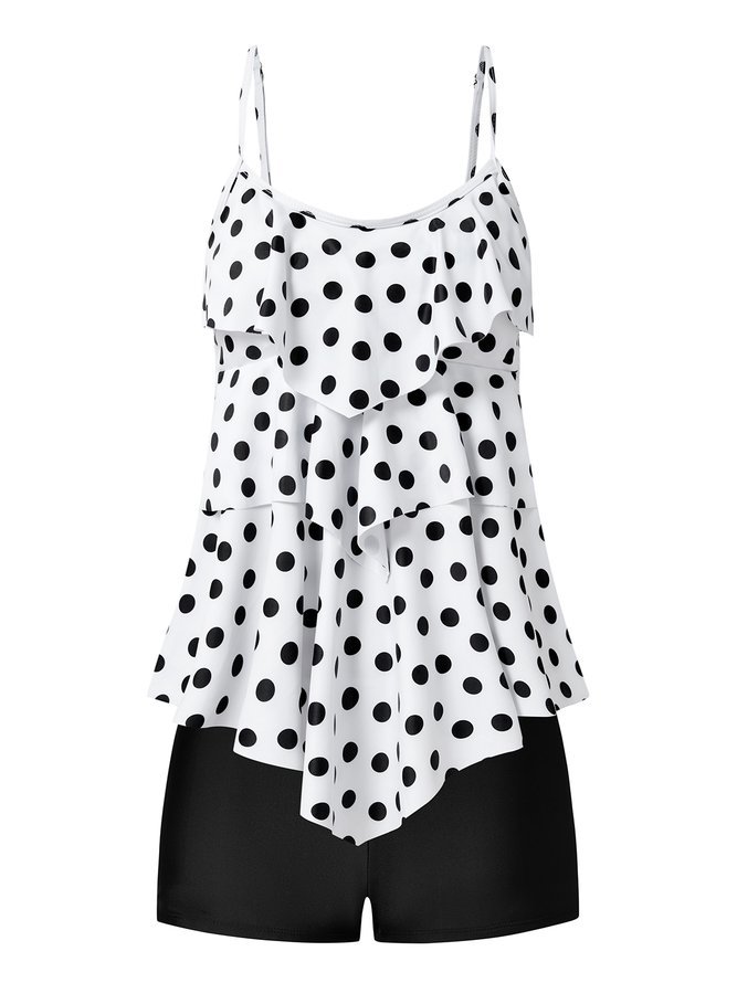 Casual Polka Dots Printing Scoop Neck Tankinis Two-Piece Set