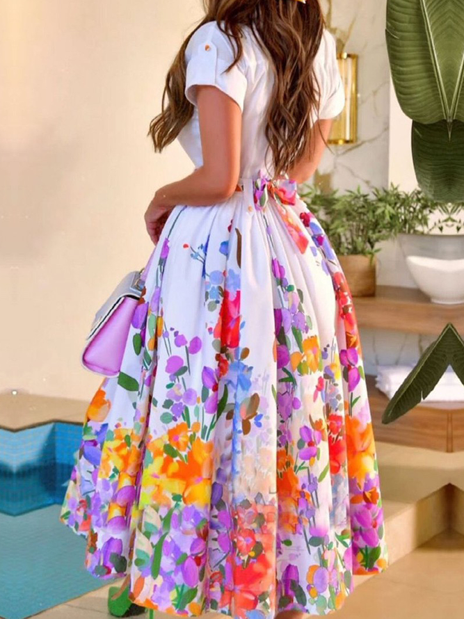 Regular Fit Short sleeve Elegant Floral Long Dress