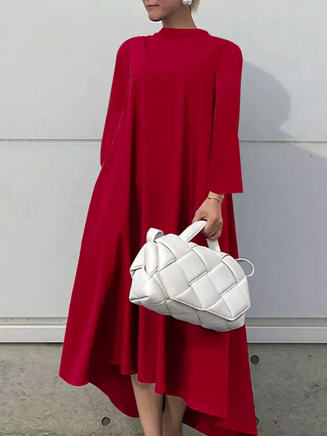 Plus Size Regular Fit Elegant Plain Stand Collar Dress