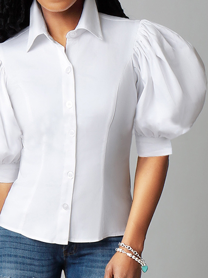 Lightweight Regular Fit Shirt Collar Short sleeve Plain Urban Blouse