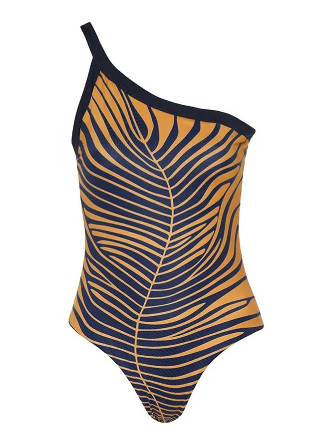 Striped Casual Printing One Piece With Cover Up