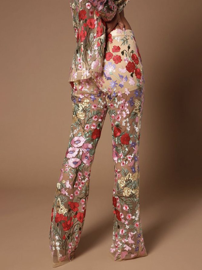 Elegant Regular Fit Floral Fashion Pants