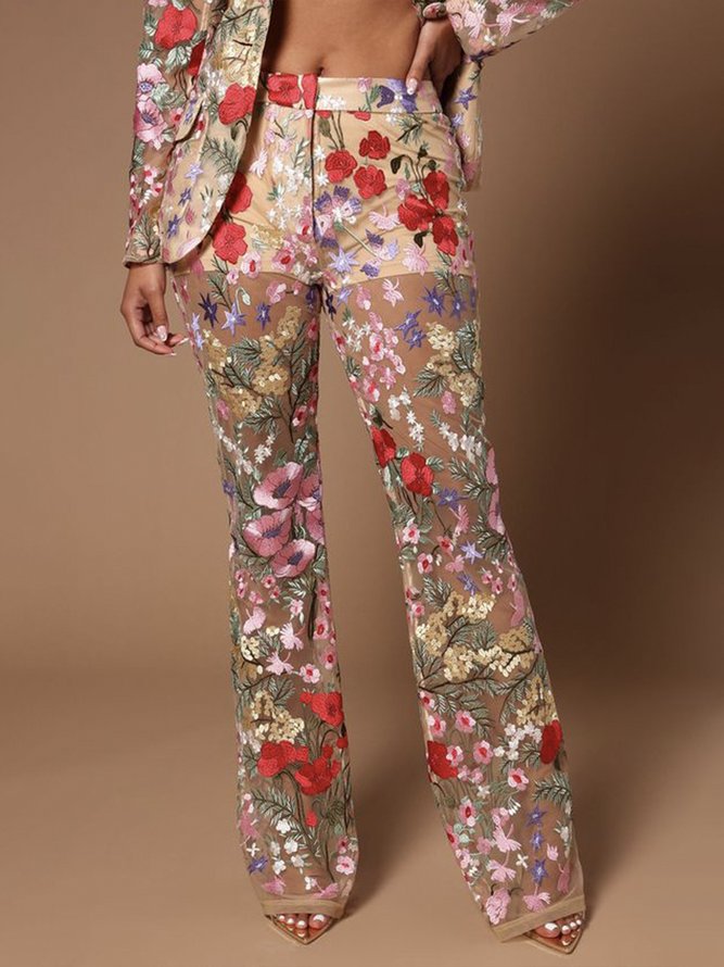 Elegant Regular Fit Floral Fashion Pants