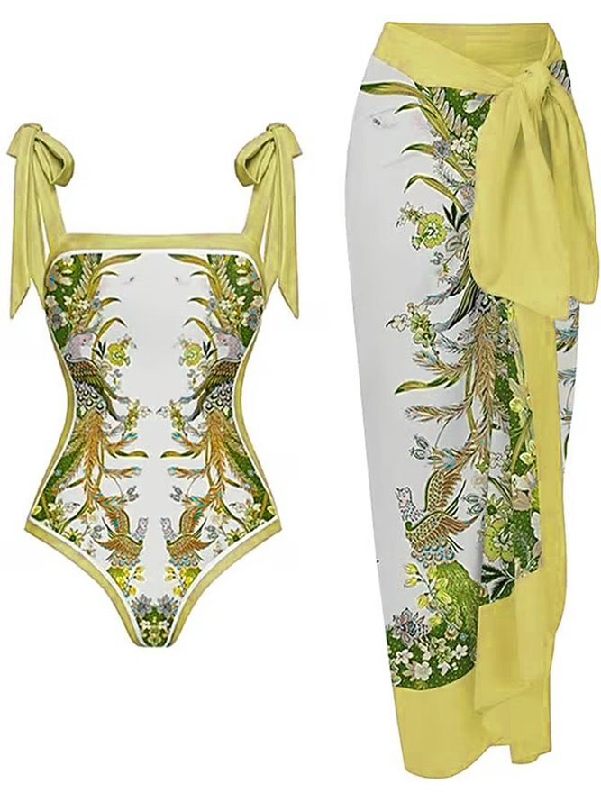Plants Vacation Printing One Piece With Cover Up