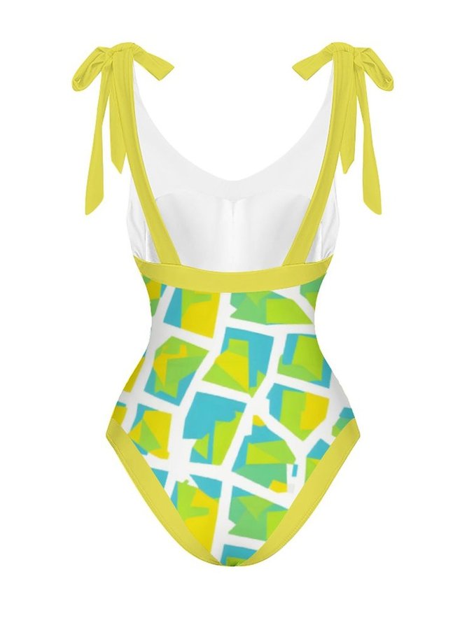 V Neck Vacation Abstract One Piece With Cover Up