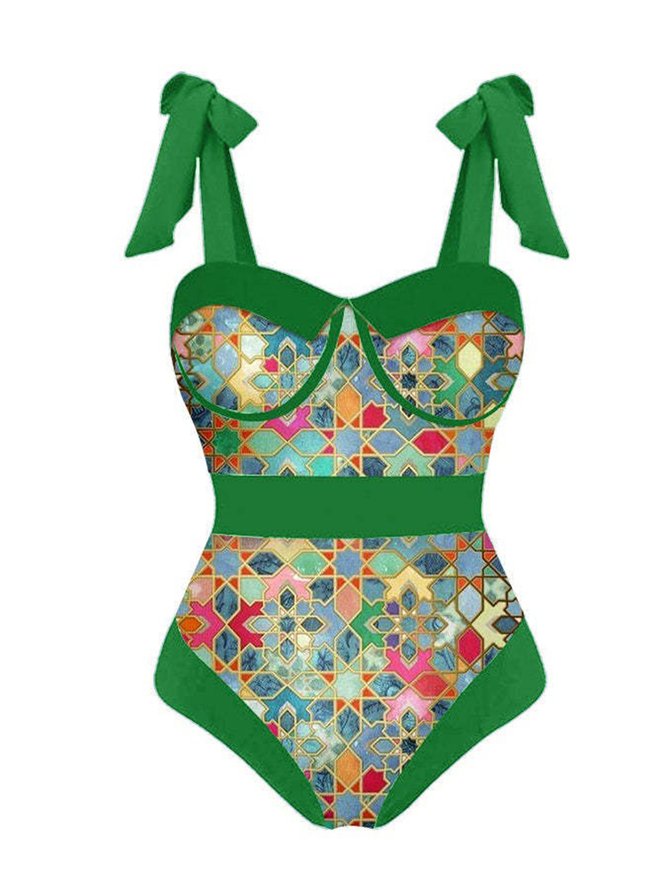 Vacation Printing Geometric One Piece With Cover Up