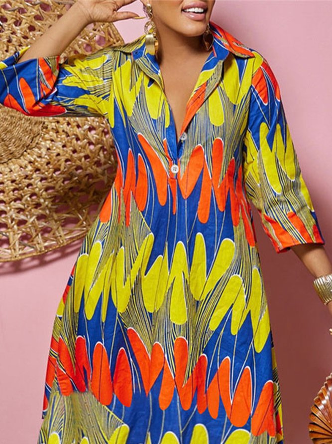 Loose Abstract Stripes Vacation Shirt Collar Dress | stylewe