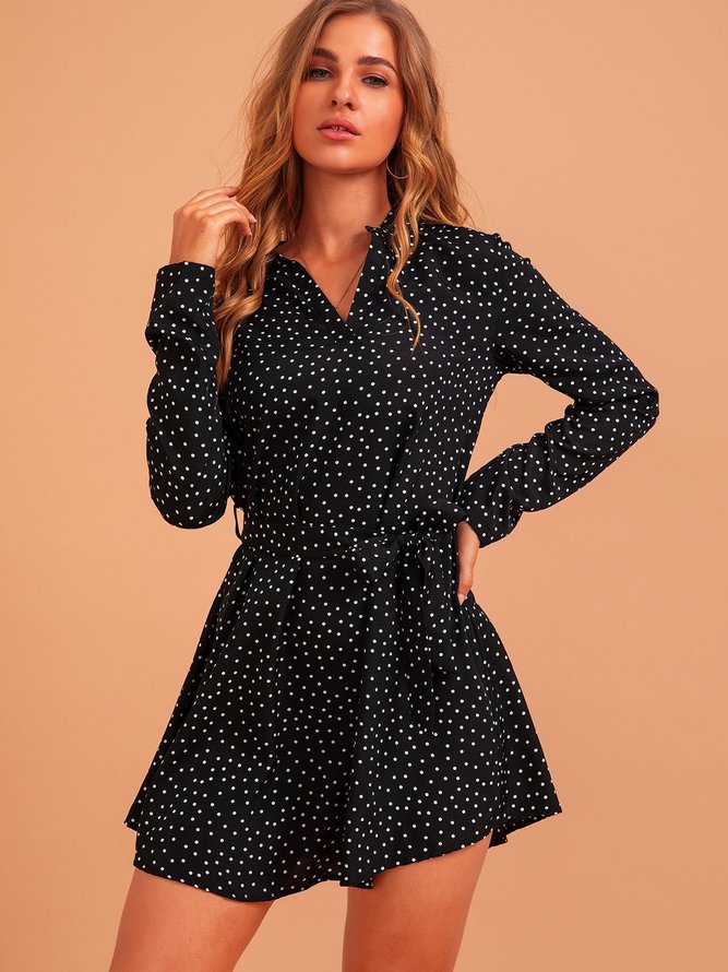 Black Polka Dots Casual Mini Dress