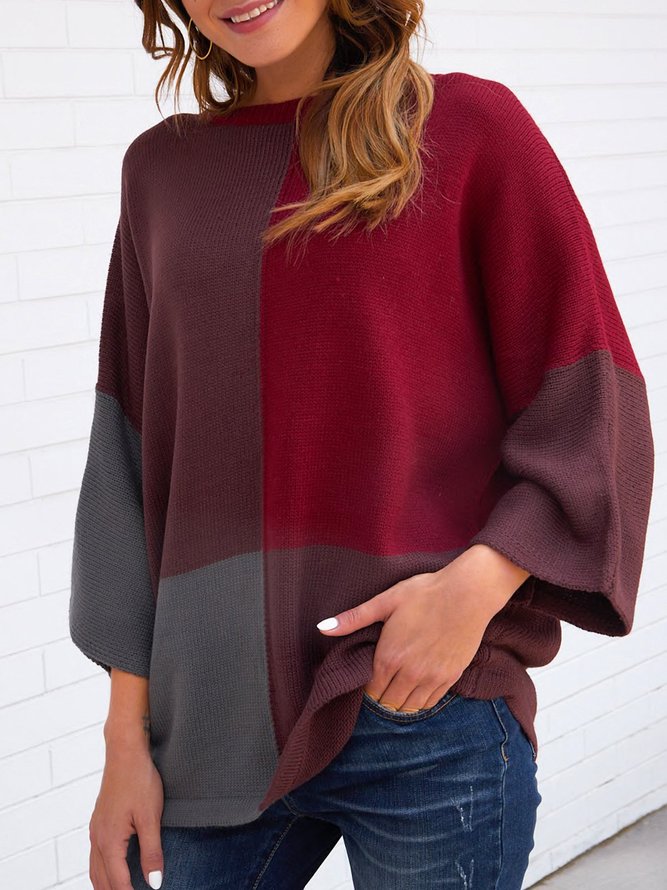 Red Casual Long Sleeve Solid Sweater