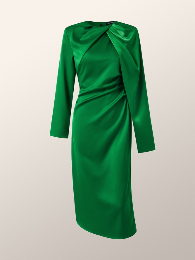 Cowl Neck Regular Fit Elegant Midi Dress
