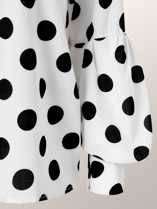 Polka Dots Shift Long Sleeve Shirt Collar Top Long Sleeve Workwear Shirts Blouse
