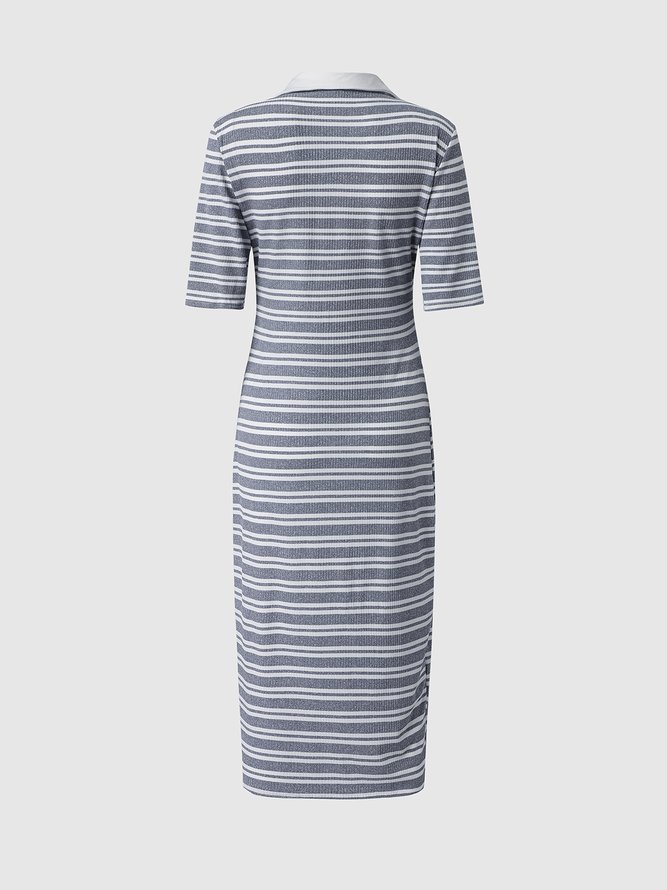 Casual Striped Slit Fitted Dress