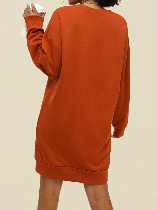 Red Casual Long Sleeve Knitting Dress