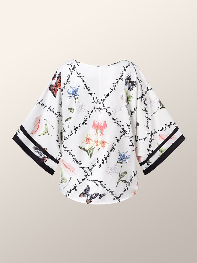Vacation Floral Butterfly Half Sleeve Top