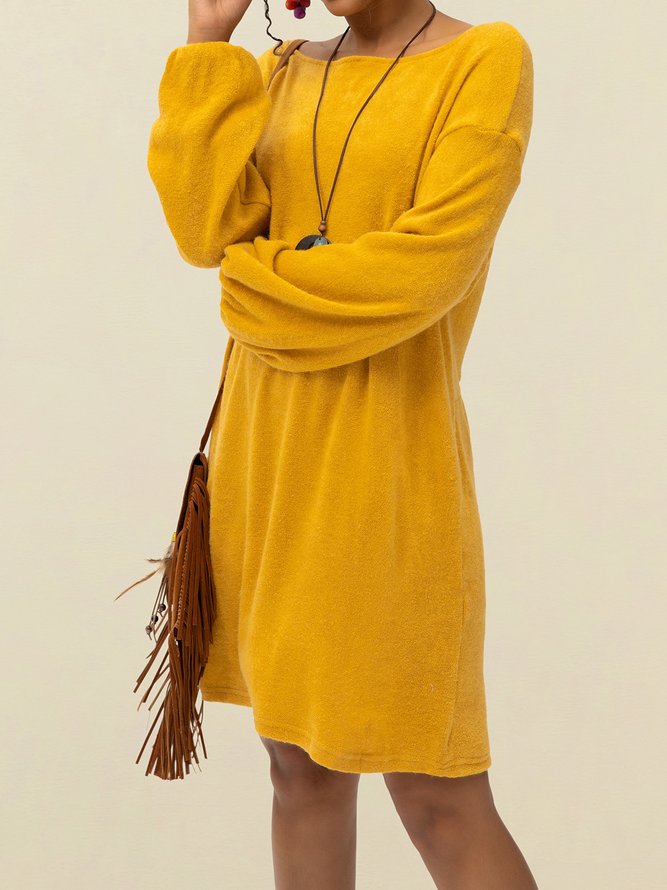 Yellow Holiday Plain A-Line Cotton-Blend Sweater Dress