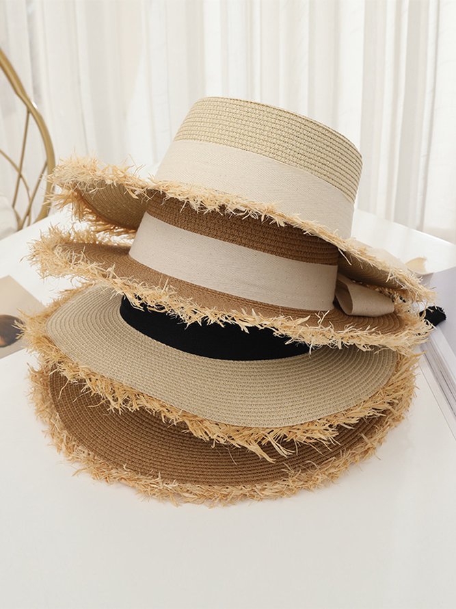 Vacation straw hat bow beach sun hat