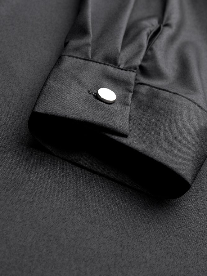 Shirt Collar Color-Block Long Sleeve Plain Blouse