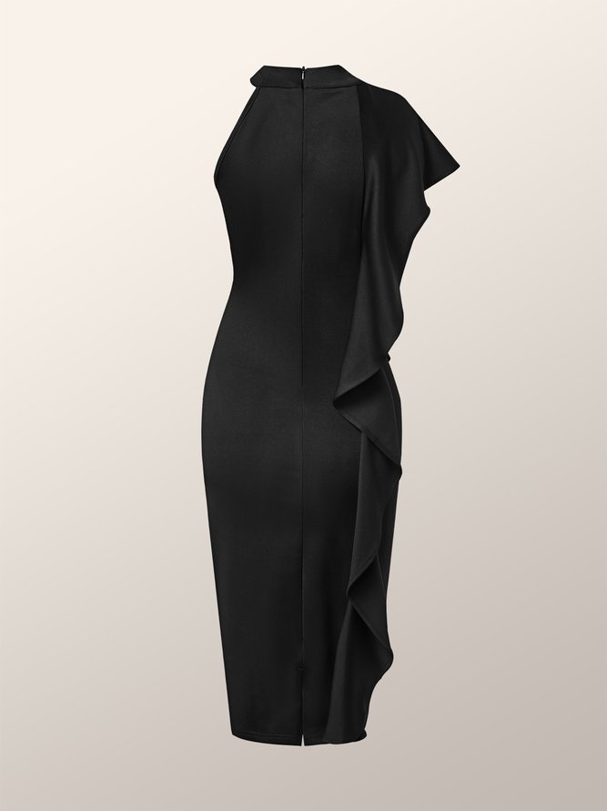 Elegant Stand Collar Skinny Solid Mini Dress