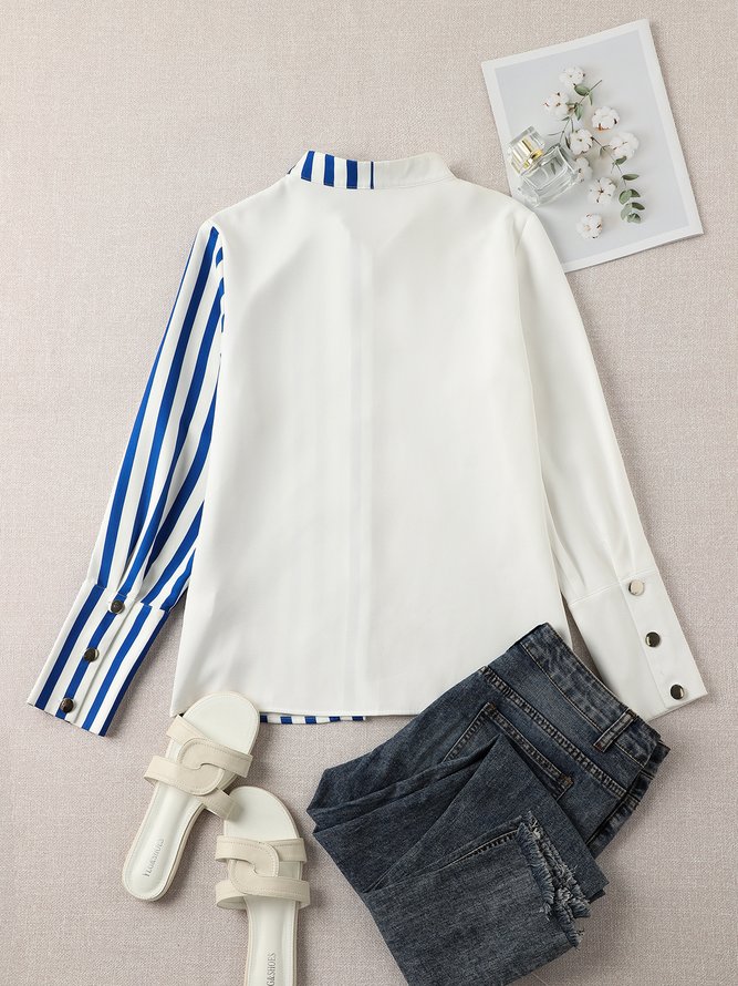 Stripes Long Sleeve Casual Stand Collar Tops