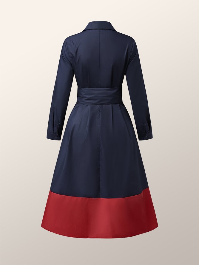 Spring Fall Shirt Collar Casual A-Line Long Sleeve Date Weaving Dress