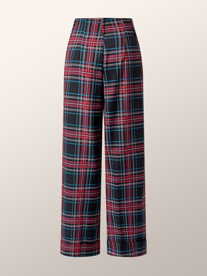 Elegant Checked/Plaid Pockets Pants