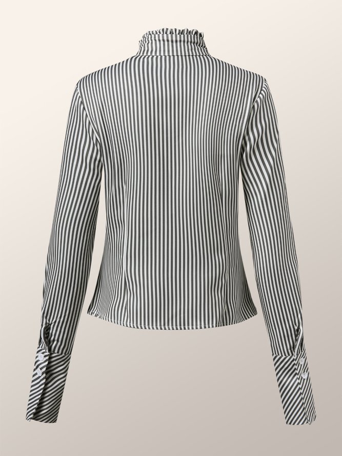 Stand Collar Stripes Long Sleeve Top