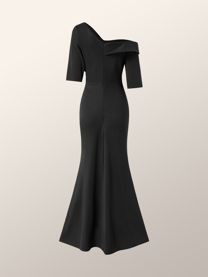 Regular Fit Elegant Evening Black Maxi Dress Wedding