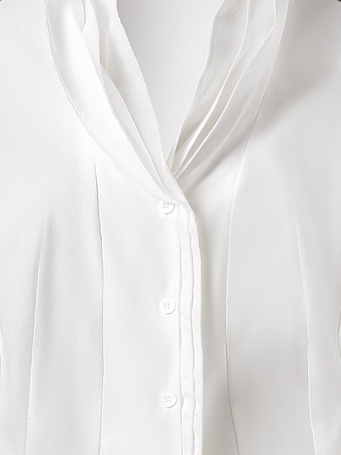 Long Sleeve Elegant Solid Stand Collar Shirt
