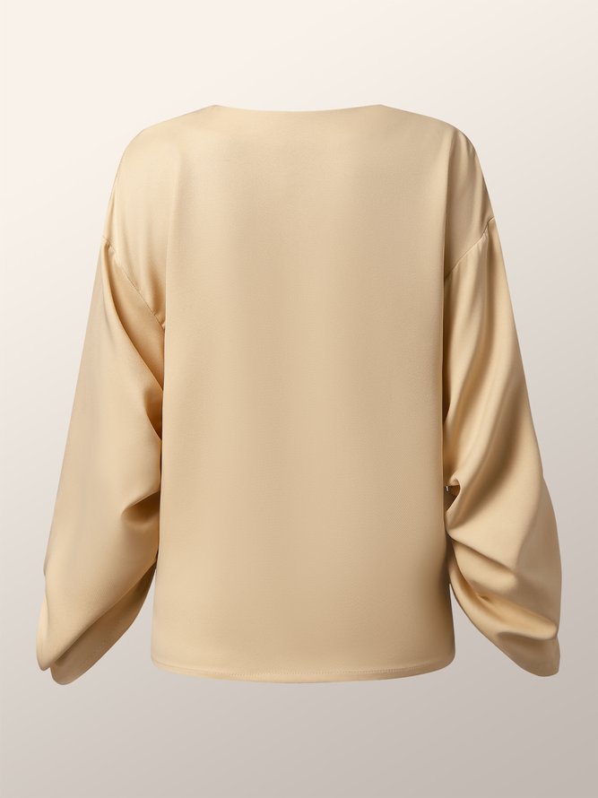 Simple Notched Long Sleeve Work Top