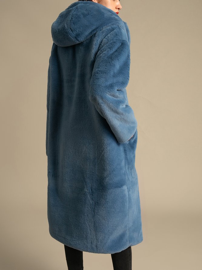 Elegant Long Sleeve Rabbit Fur Overcoat
