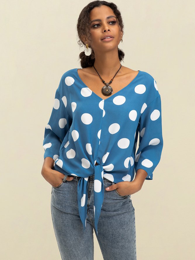 Blue Cotton-Blend Paneled Holiday Tops