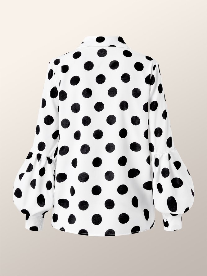 Polka Dots Shift Long Sleeve Shirt Collar Top Long Sleeve Workwear Shirts Blouse