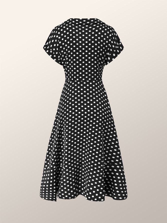 Elegant Polka Dots Lapel Date Short Sleeve Dress