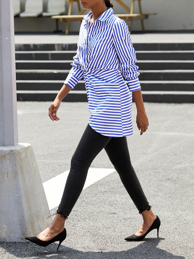 Stripes Long Sleeve Casual Cocoon Dress