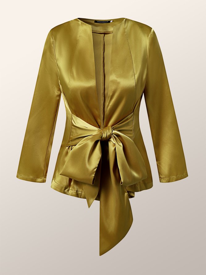 Elegant Satin Stand Collar Lace-Up Jacket