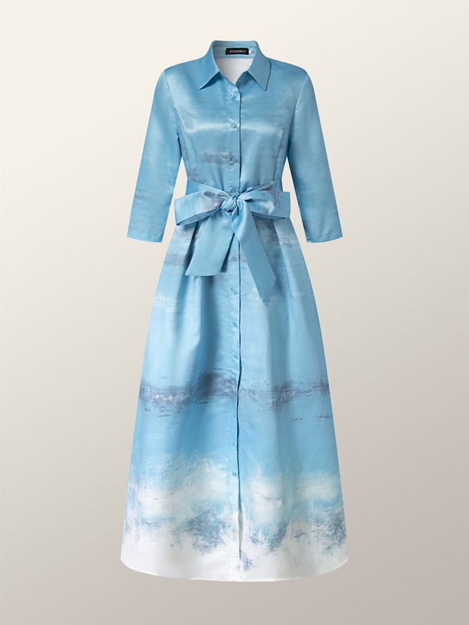 Ombre Elegant Shirt Collar Formal Maxi Dress